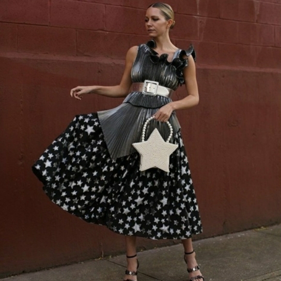 Halogen × Atlantic-Pacific Black & Silver Starlight A-Line Skirt Size Medium NWT - Picture 14 of 15